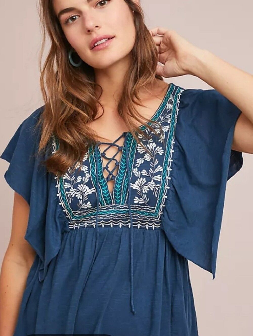 Ranna Gill Daphne Embroidered Top Blue Xs